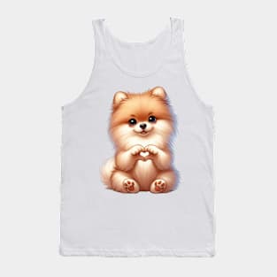 Valentine Pomeranian Dog Giving Heart Hand Sign Tank Top